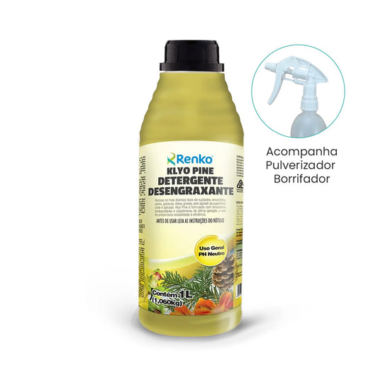 Klyo Pine detergente desengraxante Uso geral PH neutro 1L Renko - Acompanha Borrifador